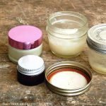 Simple homemade balms with carrier oil and was or cocoa butter. Only takes 5 minutes!