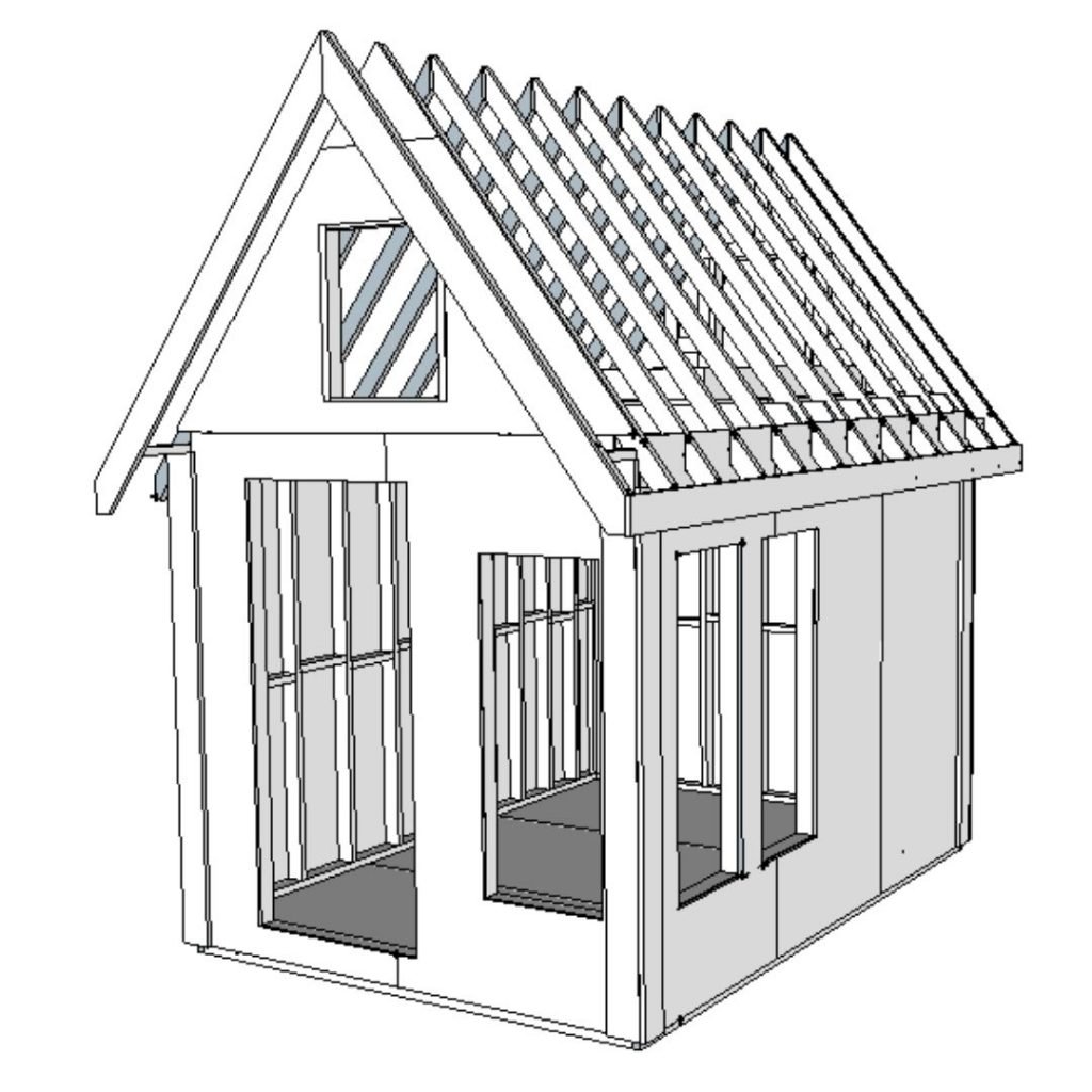 Building plans for an 8 by 12 gable shed with loft area