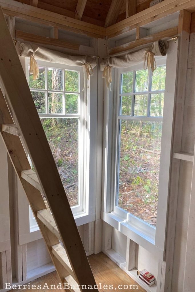 Shabby-chic homemade blinds, perfect for a cottage