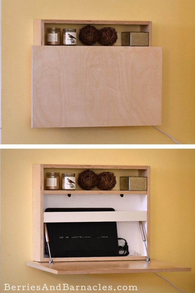 How to build a wall-mounted fold-down desk from plywood.