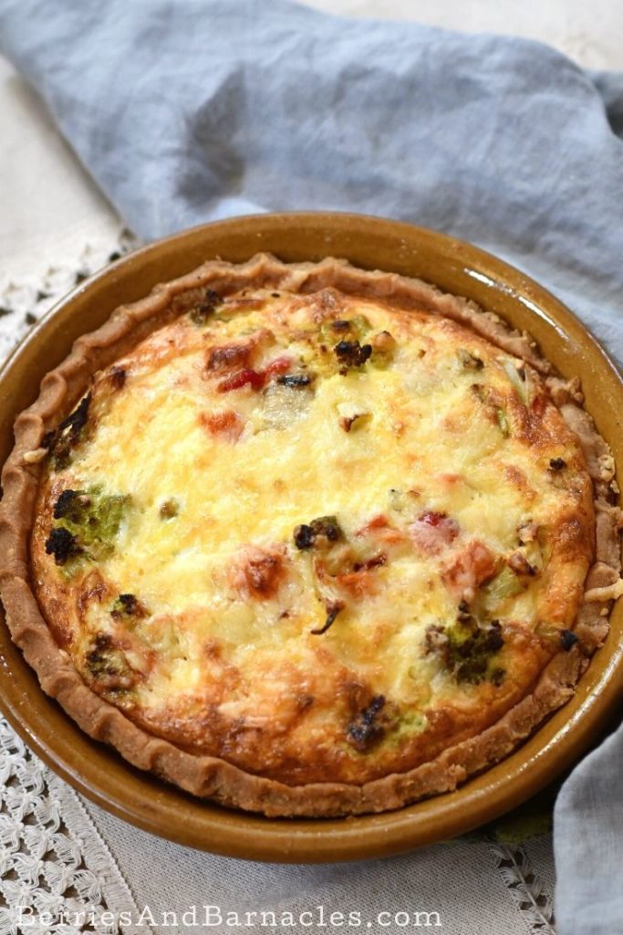 Roasted vegetable quiche with peppers, sweet potato and cauliflower