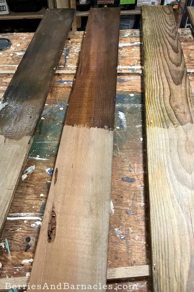 Finishing reclaimed wood with exterior varnish.